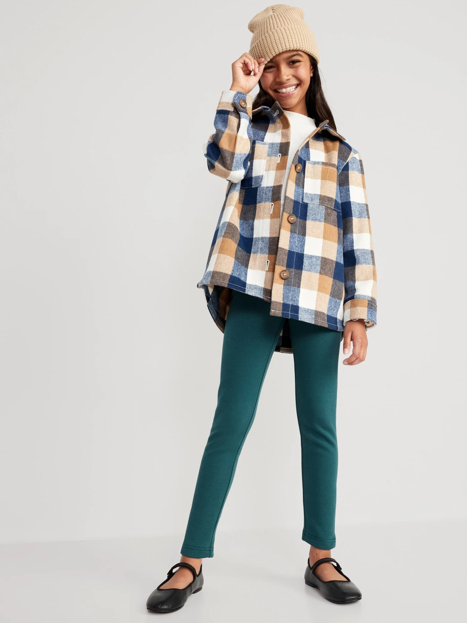 High-Waisted Full-Length Fleece Leggings for Girls - Image 3