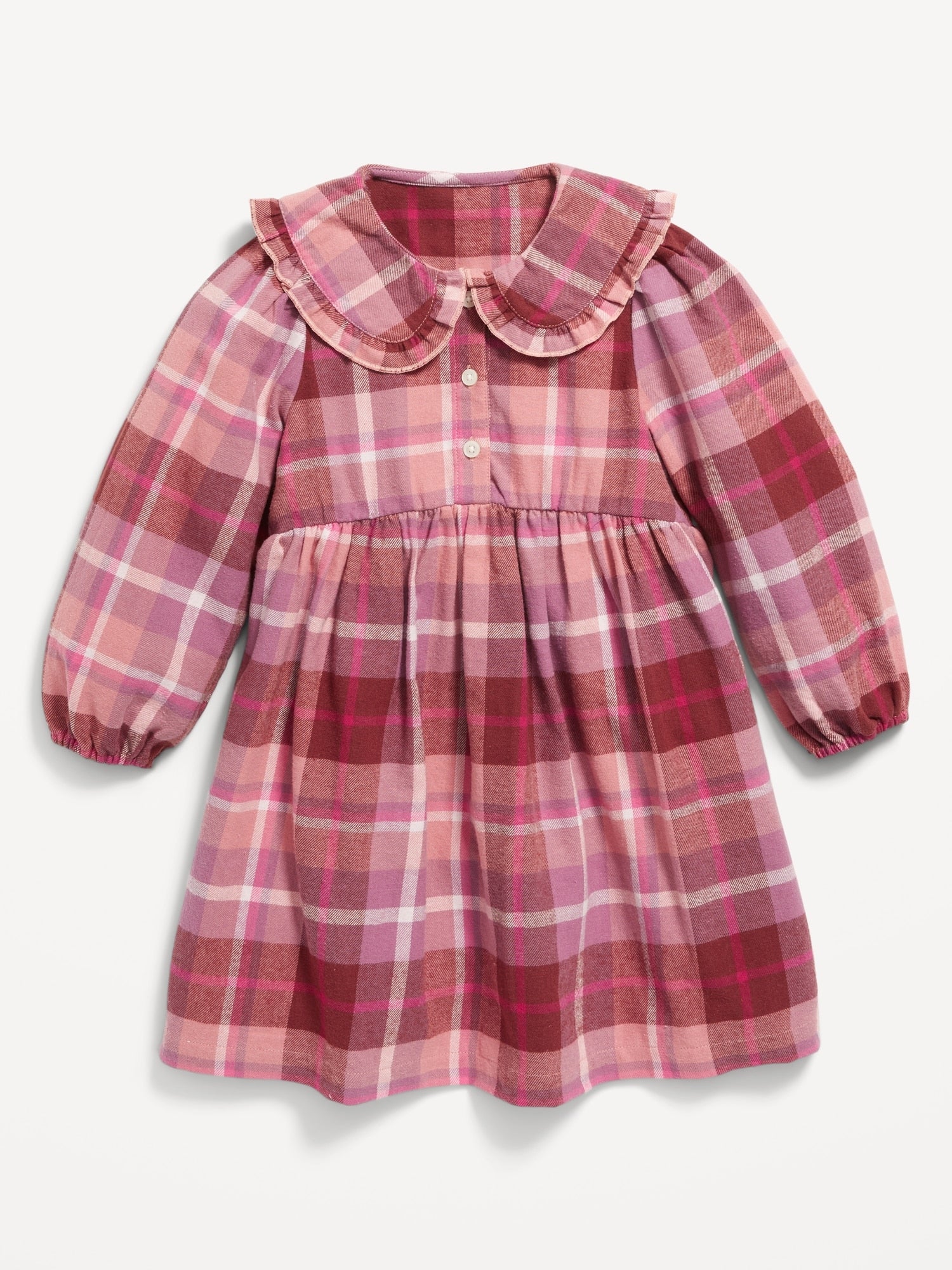 Long-Sleeve Flannel Collared Dress for Toddler Girls - Image 3