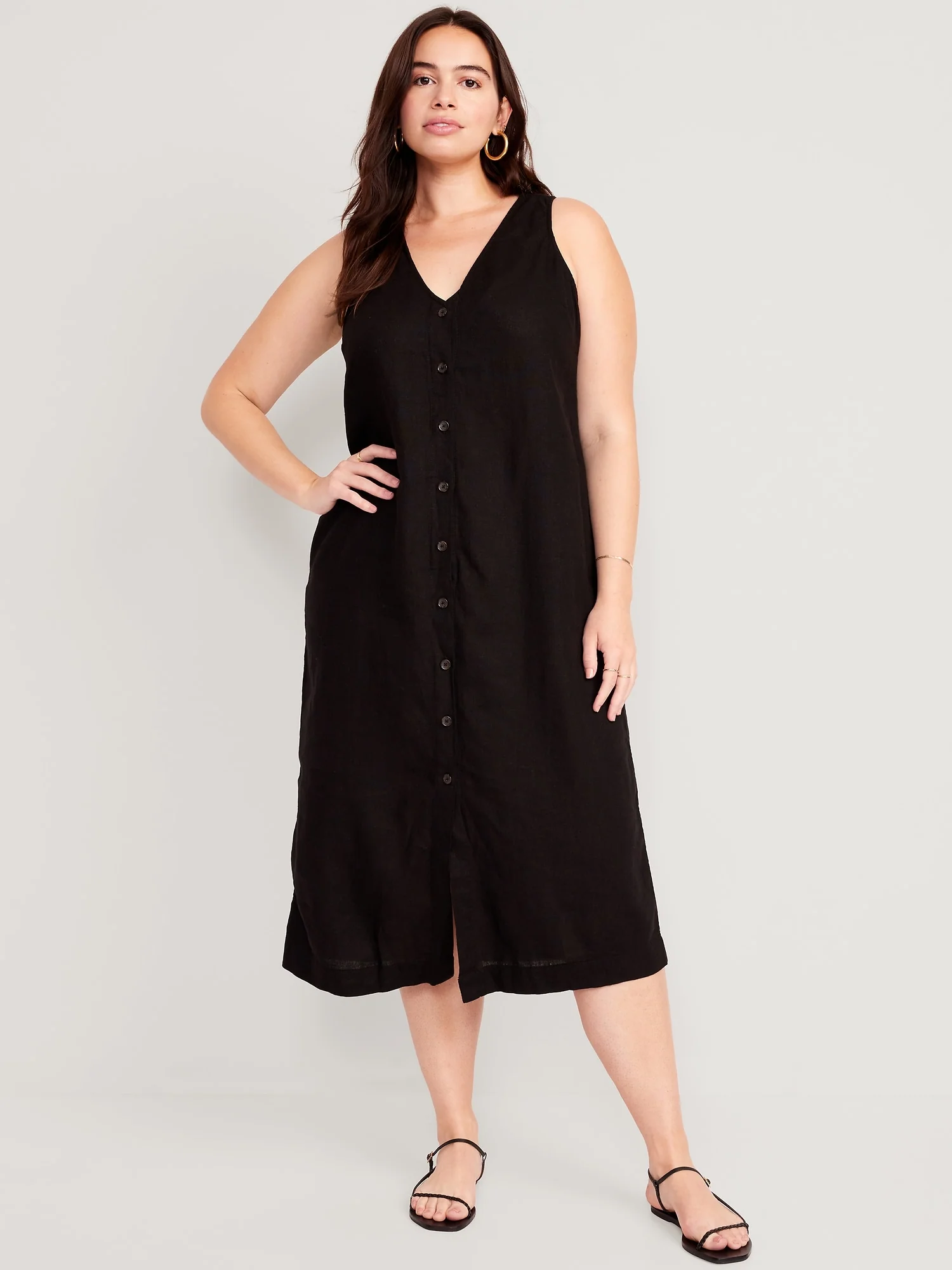 Sleeveless Button-Front Linen-Blend Maxi Shift Dress for Women - Image 4