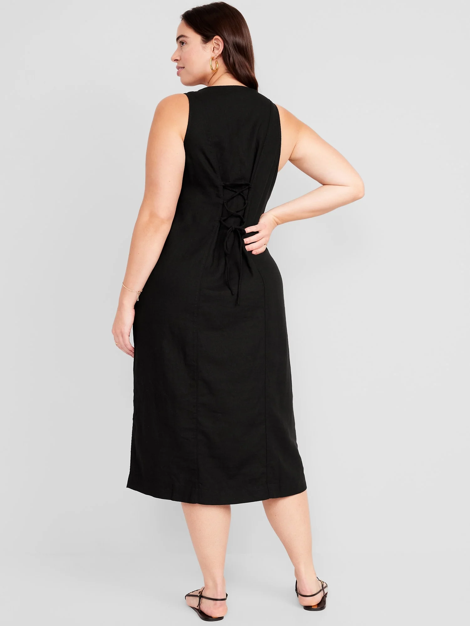 Sleeveless Button-Front Linen-Blend Maxi Shift Dress for Women - Image 5